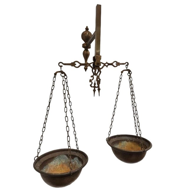 Antique American Brass Wall-Mount Scales. Measures approx - 30h x 20w x 14d