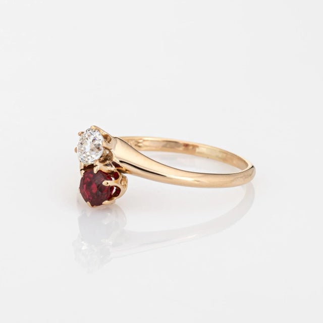 Art Deco Vintage Art Deco Diamond Ring Moi et Toi 14k Gold Sz 7 Synthetic Ruby For Sale - Image 3 of 6