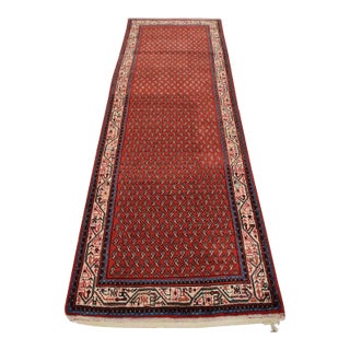 Mir Runner 3’7” X 9’10” Red Wool Vintage Tribal Hand-Knotted Oriental Rug For Sale