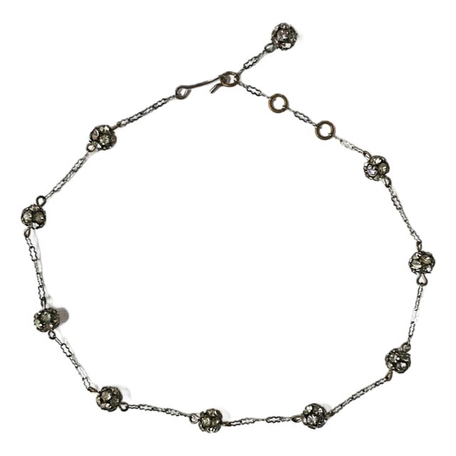Vintage Rhinestone Ball Collar Choker Necklace, Adjustable, Early to Mid-20th Century For Sale