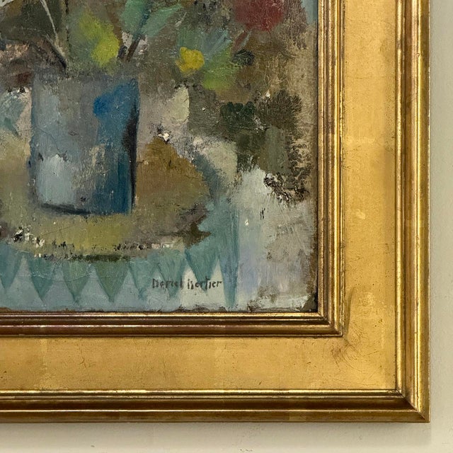 Id Century Modernist Floral Still Life Oil Painting by Marcel Mortier in Original Gold Leaf Frame For Sale - Image 9 of 17