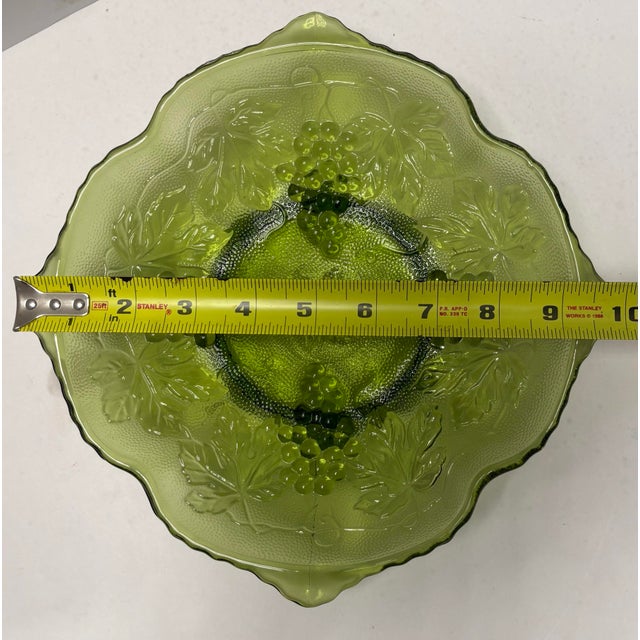 Mid-Century Modern Vintage Indiana Glass Green Grape Pedestal Bowl, Mid-Century Pressed Glass For Sale - Image 3 of 7