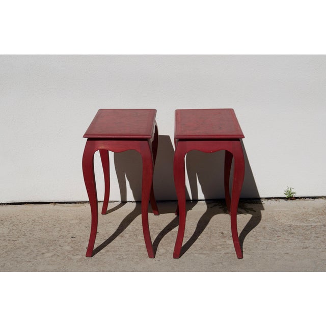 Pair of Handcrafted Louis XV-Style End Tables in Mahogany With Elm Burl Tops For Sale - Image 12 of 16