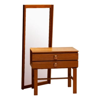 Swedish Teak Chest with Matching Mirror Charmant Series by Fröseke, 1960s, Set of 2 For Sale