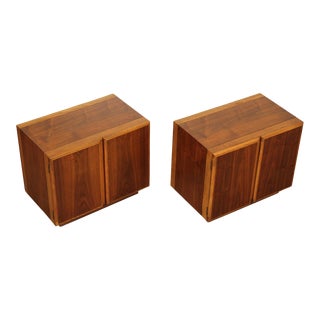 Lane Mid-Century Modern Walnut Cabinet Nightstands - A Pair For Sale