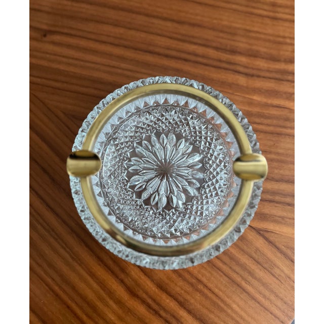 Metal Mid-Century French Cut Crystal Ashtray For Sale - Image 7 of 11
