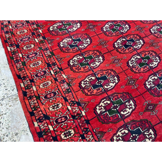 Red Turkmen Bokhara Hand-Knotted Wool Rug - 3'6" X 5'3" For Sale - Image 9 of 12
