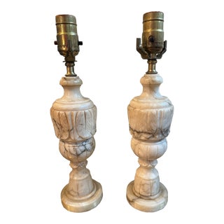 Vintage Carved Alabaster Lamps, a Pair For Sale