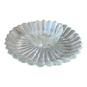 Circa 1970 Pilgrim Glass Handblown Textured “Ice” Petals Crudité Platter Set – A Pair