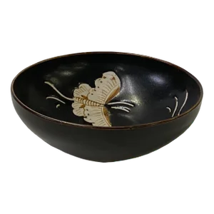 Chinese Ware Brown Black Glaze Butterflies Ceramic Bowl Cup Display