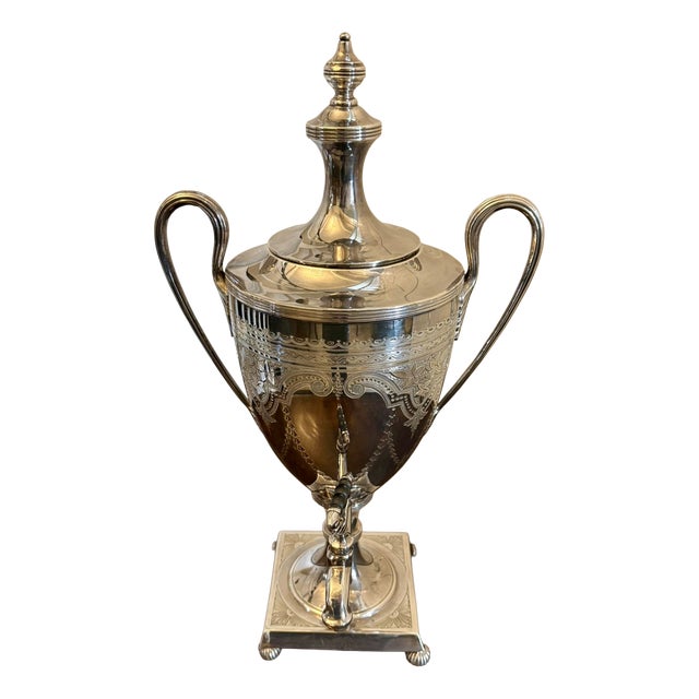 Antique Victorian Sheffield Silver Plated Tea Urn from Walker & Hall, 1880 For Sale