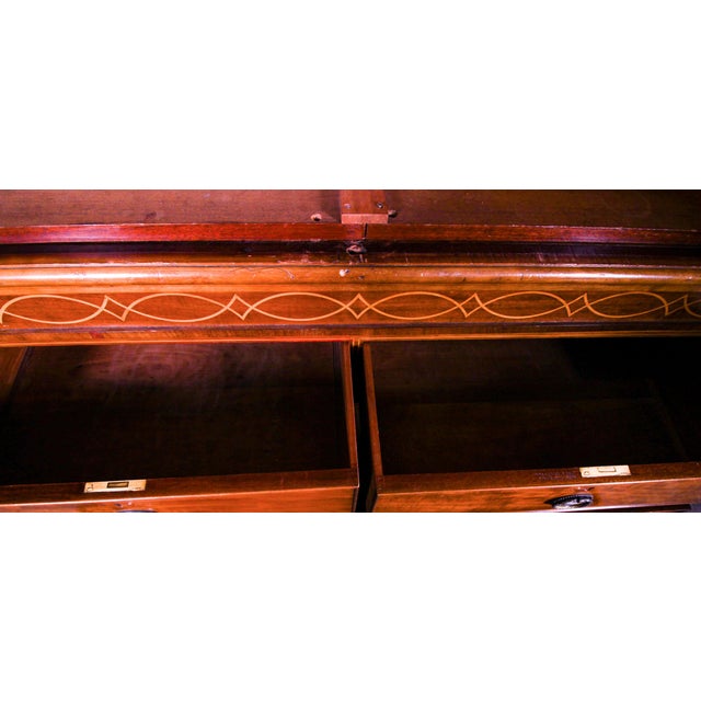 Antique Victorian Sheraton Revival Inlaid Breakfront Wardrobe, 19th Century For Sale - Image 13 of 18