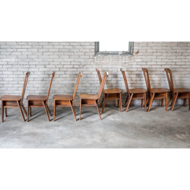 1970s French Modern Brutalist Dining Chairs After Pierre Chapo - Set of 8 For Sale - Image 18 of 18