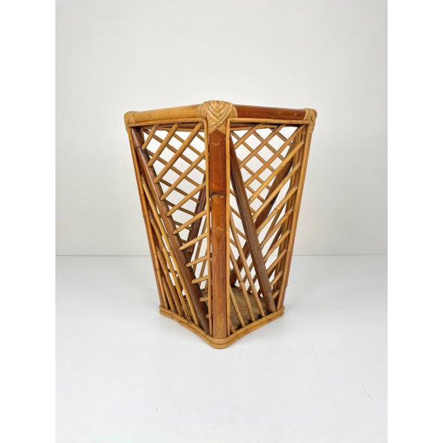 Wood Mid-Century Modern Bamboo & Rattan Umbrella Stand, Italy, 1960s For Sale - Image 7 of 16