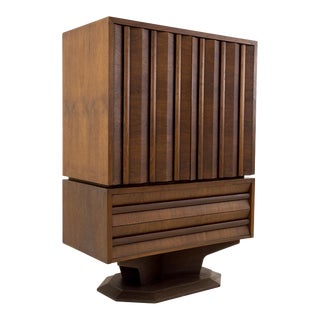 20th Century Brutalist Armoire Highboy Dresser For Sale