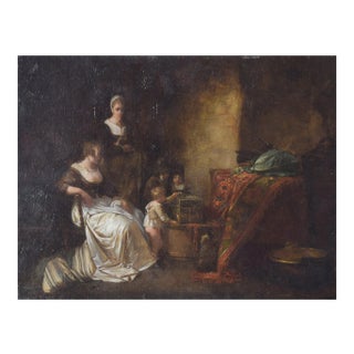 Domestic Scene, 18th Century, Oil on Panel For Sale