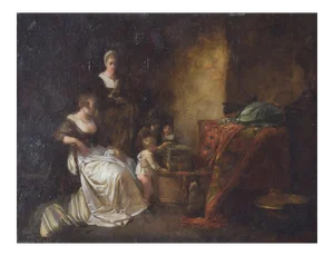 Domestic Scene, 18th Century, Oil on Panel