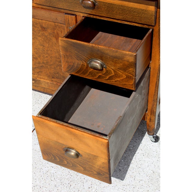 Antique Early 1900s Hoosier Cabinet Dutch Kitchenet Solid Wood Enamel Pull-Out Work Surface Coppes Brothers & Zook Original Hardware For Sale - Image 12 of 15