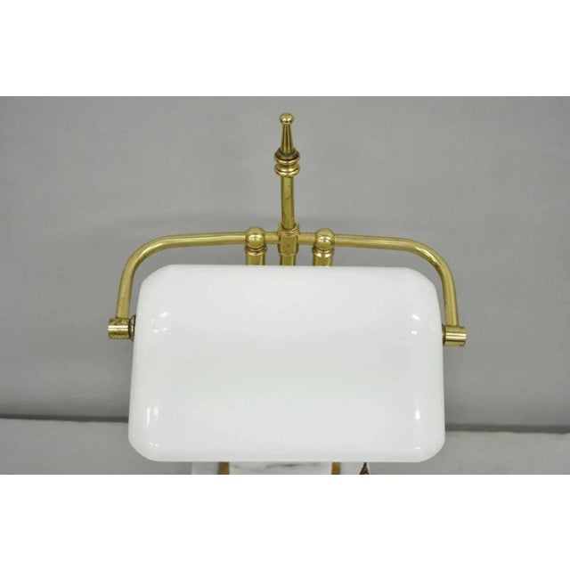 Vintage Mid Century Modern Art Deco Marble & Brass Bankers Desk Lamp W/ Shade For Sale - Image 4 of 12