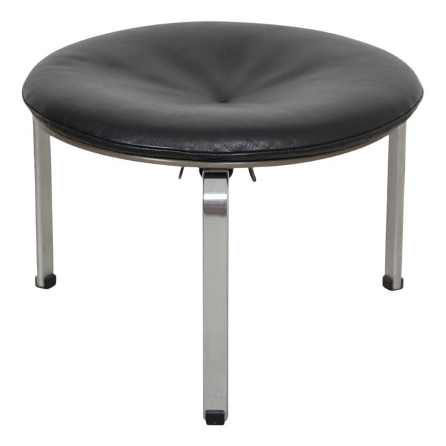 PK33 Stool in Black Aura Leather by Poul Kjærholm, 1980s For Sale