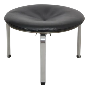 PK33 Stool in Black Aura Leather by Poul Kjærholm, 1980s