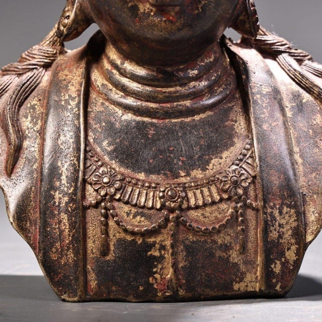 Bronze Vintage Chinese Gilded Bronze Guanyin Bodhisattva Bust, Partial Figure Sculpture For Sale - Image 8 of 10