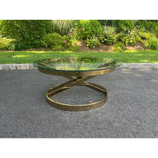 Milo Baughman Milo Baughman Round Brass and Glass Table For Sale - Image 4 of 18