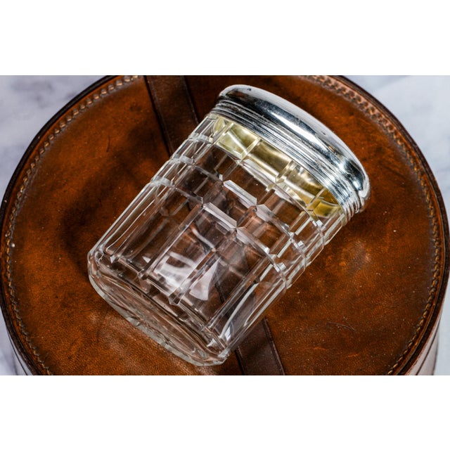 Set of 4, Beautiful Set Mappin and Webb Antique English Sterling Silver and Crystal Geometric Cut Pattern Vanity Dresser Jar and Bottle For Sale - Image 11 of 16