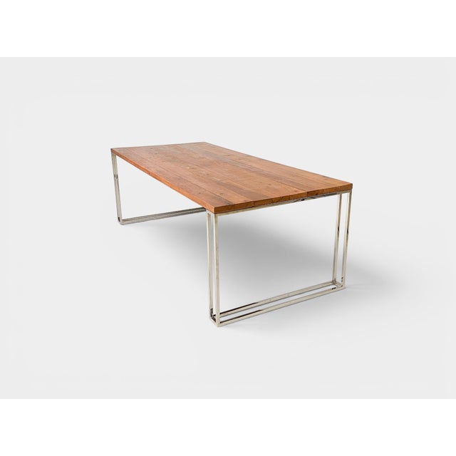 1990s Large Industrial Dining Table Wood and Chrome Base, 1990s For Sale - Image 5 of 9