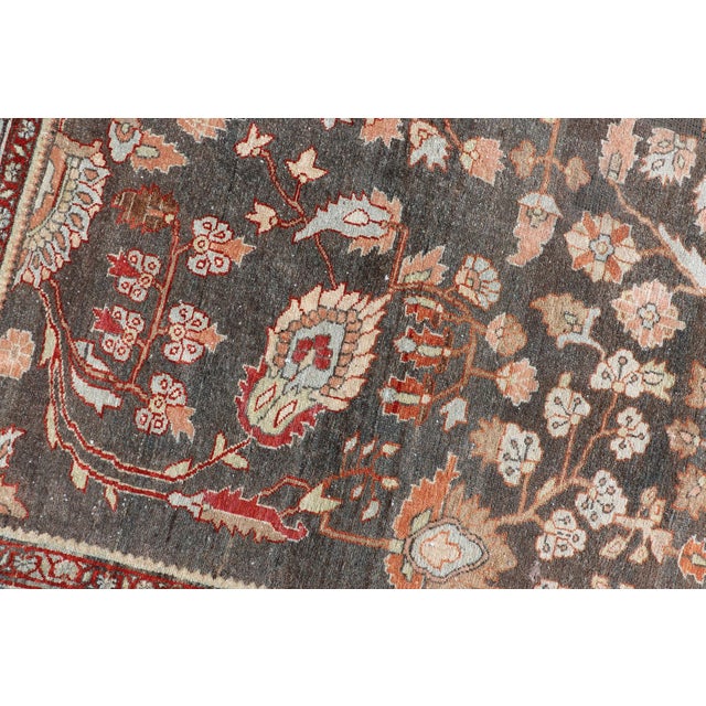 Square Antique Persian Malayer Rug With a Brown Field and Stylized Floral Design 11 X 13 For Sale - Image 12 of 18