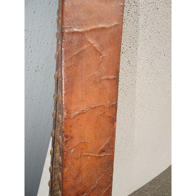 Animal Skin Antique French Country Brown Leather Bellow With Long Handle Wall Decor For Sale - Image 7 of 12