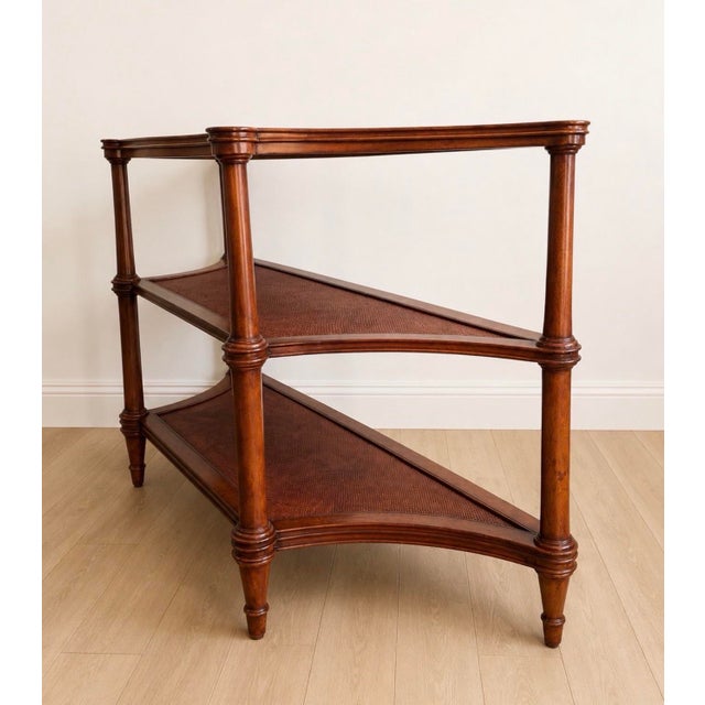 English Vintage Ethan Allen Legacy Collection Three-Tier Rattan Console Sofa Table For Sale - Image 3 of 11