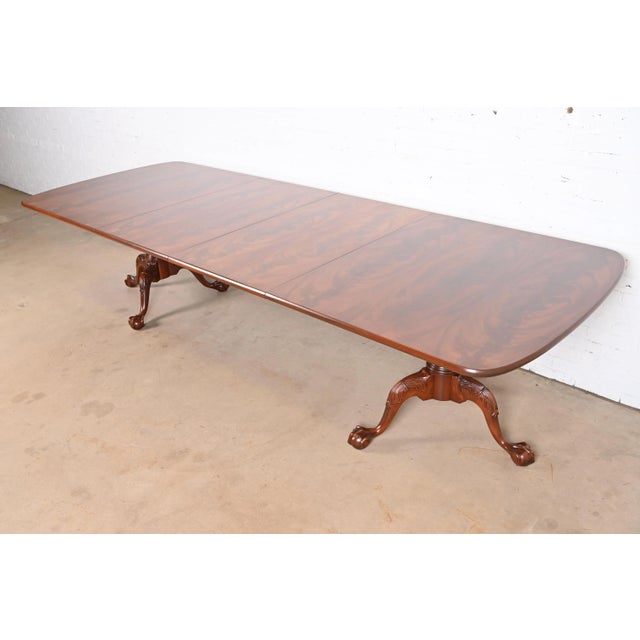 Henredon Georgian Flame Mahogany Double Pedestal Extension Dining Table, Newly Refinished For Sale - Image 12 of 12