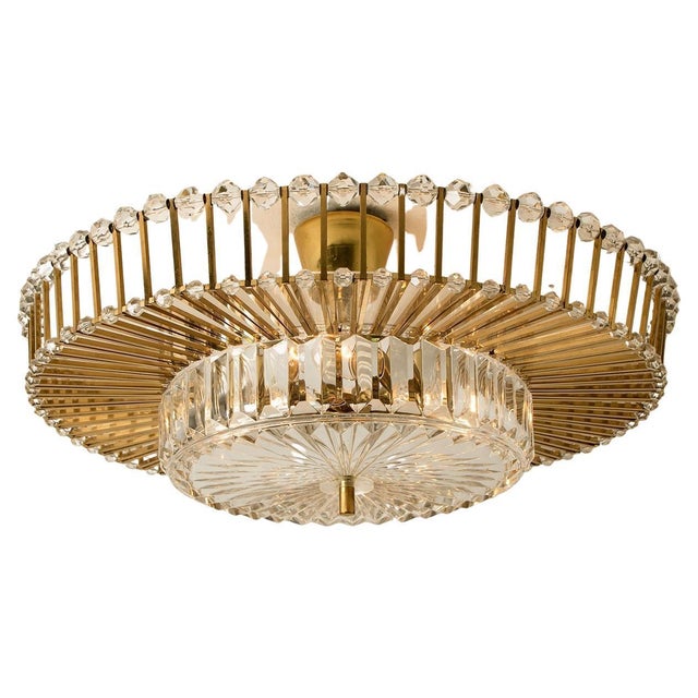 Large Brass and Crystal Flush Mount by Ernst Palme, Germany, 1970s For Sale - Image 16 of 16