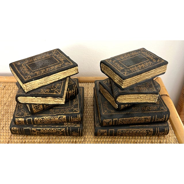 Wood Late 20th-C Neo Classical Style Stacked Faux Books Bookends- a Pair For Sale - Image 7 of 10