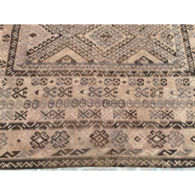 Afghan Maliki Kilim Area Rug, Handwoven Wool, 8x10, Camel & Brown For Sale - Image 6 of 11