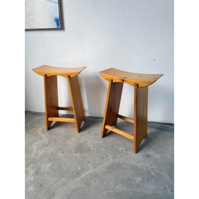 Japanese Style Pine Stools, Scandinavia, 1950s, Set of 2 For Sale - Image 11 of 18