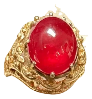 7 Carat Oval Cut Natural Pink Tourmaline Cabochon 14 Karat Yellow Gold Ring
