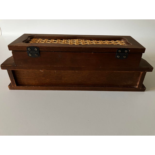 20th C. Mid-Century Modern Wooden Valet Jewelry Box With Woven Cane Top & Drawer For Sale - Image 16 of 18