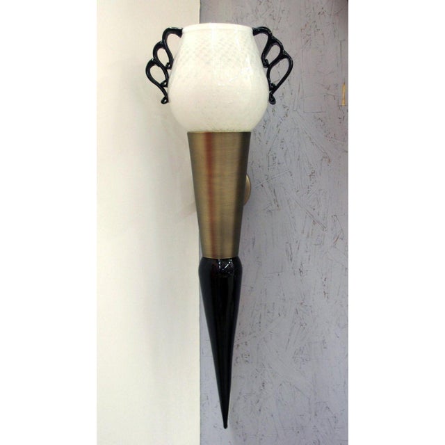 Italian 1990s Italian Sconces W/ Milky White Murano Glass - Pair For Sale - Image 3 of 6