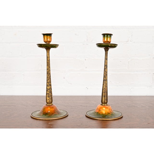Louis Comfort Tiffany Furnaces Favrile Bronze and Enamel Candlesticks, Pair For Sale - Image 12 of 12