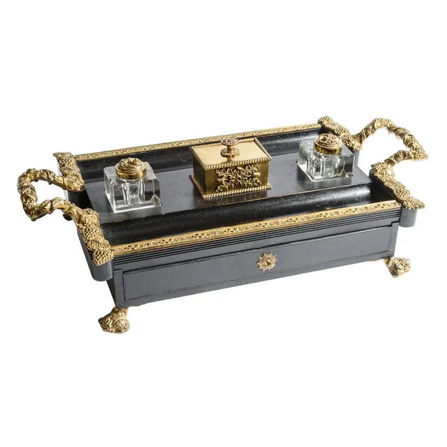 Bronze Antique French Gilt Bronze and Ebonized Ink Stand For Sale - Image 8 of 8