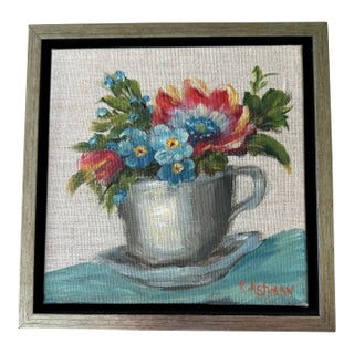 Tasse De Joie "Cup of Joy" French Inspired Coffee and Flowers Acrylic Original Painting For Sale