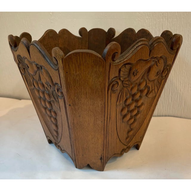 English Vintage English Carved Oak Open Cellarette Wine Bucket For Sale - Image 3 of 8