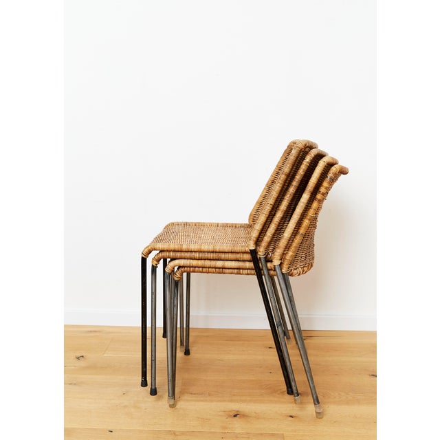 Condition: The woven material is slightly damaged in places. On one chair, the damage to the seat is more pronounced. The...