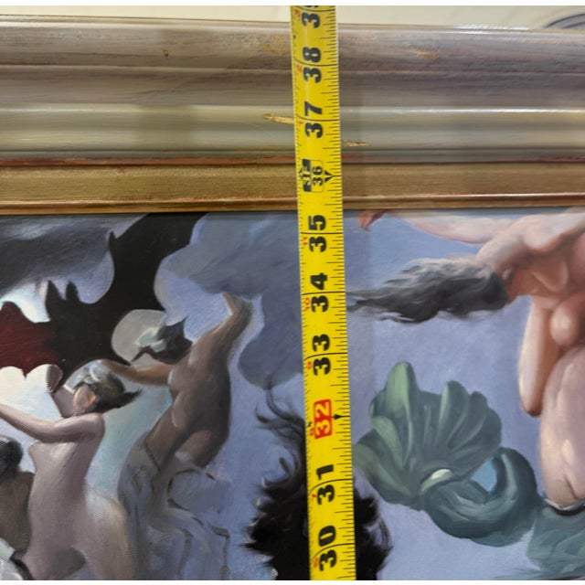 1930s Oil Painting Witches Going to Their Sabbath After Luis Ricardo Falero 38x32" For Sale - Image 9 of 10