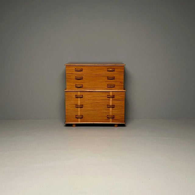 Brown Paul Frankl, Rare Station Wagon Highboy Dresser, Rock Maple, Leather, Usa, 1950s For Sale - Image 8 of 12
