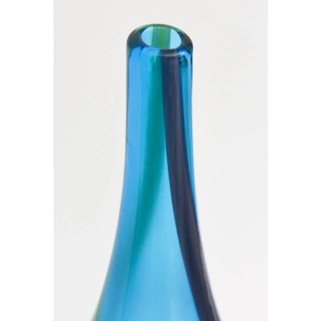 Bottle Green Vintage Danish Swirled Glass Tall Bottle in Blue, Purple, Green, Turquoise , 1960's For Sale - Image 8 of 9