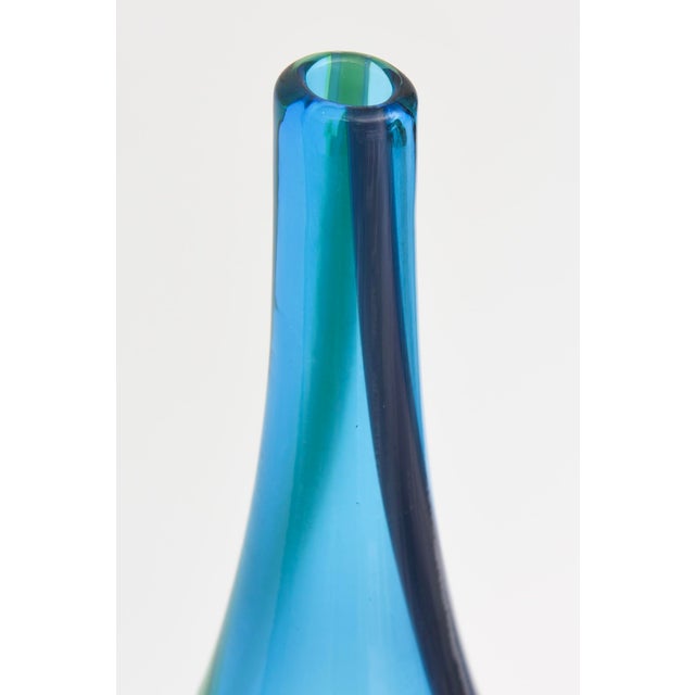 Bottle Green Vintage Glass Swirled Tall Bottle Blue, Purple, Green, Turquoise Denmark For Sale - Image 8 of 9