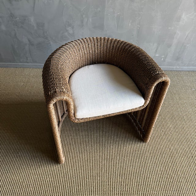 Not Yet Made - Made To Order Outdoor Woven Rope Dining Chairs With Seat Cushions For Sale - Image 5 of 10